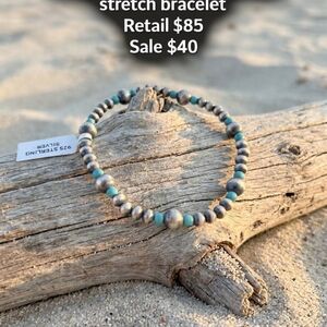 Navajo Pearl And Turquoise Stretch Bracelet